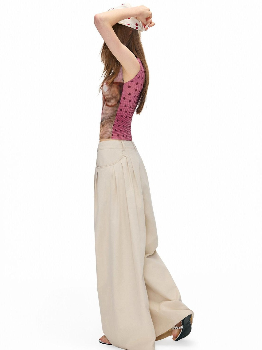 OuttheBlue Cotton Lyocell Blend High Waist Casual Women Light Khaki Wide-Leg Pants