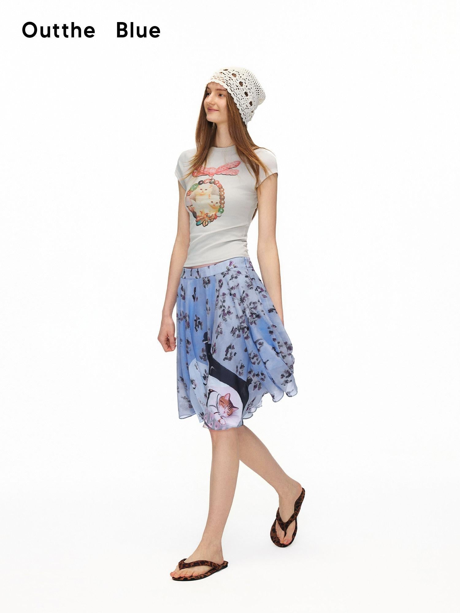 OuttheBlue Cotton Vintage Slim Fit Animal Print Round Neck Women Gray Short Sleeve T-Shirts