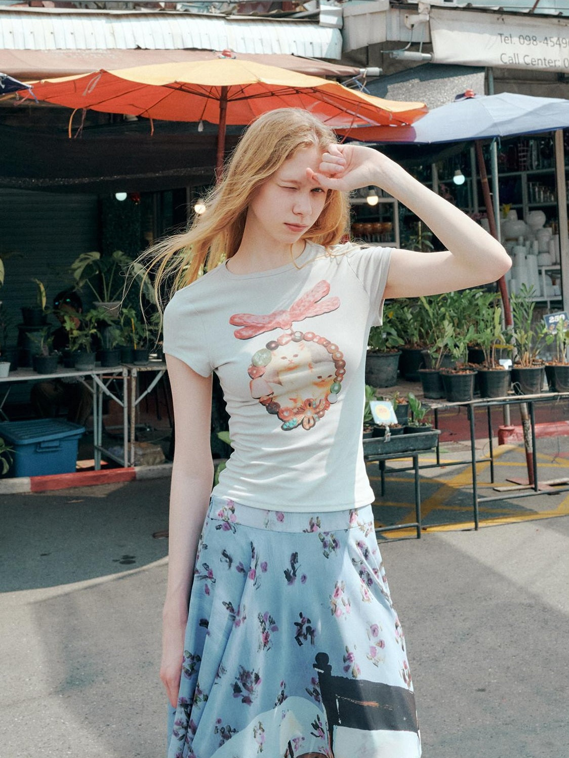 OuttheBlue Cotton Vintage Slim Fit Animal Print Round Neck Women Gray Short Sleeve T-Shirts