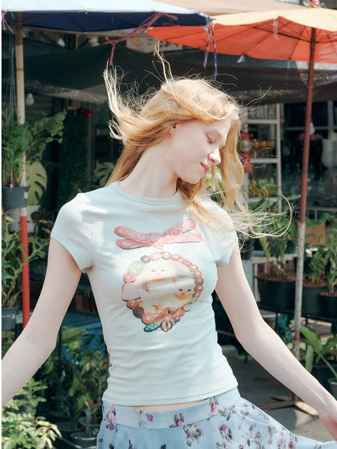 OuttheBlue Cotton Vintage Slim Fit Animal Print Round Neck Women Gray Short Sleeve T-Shirts