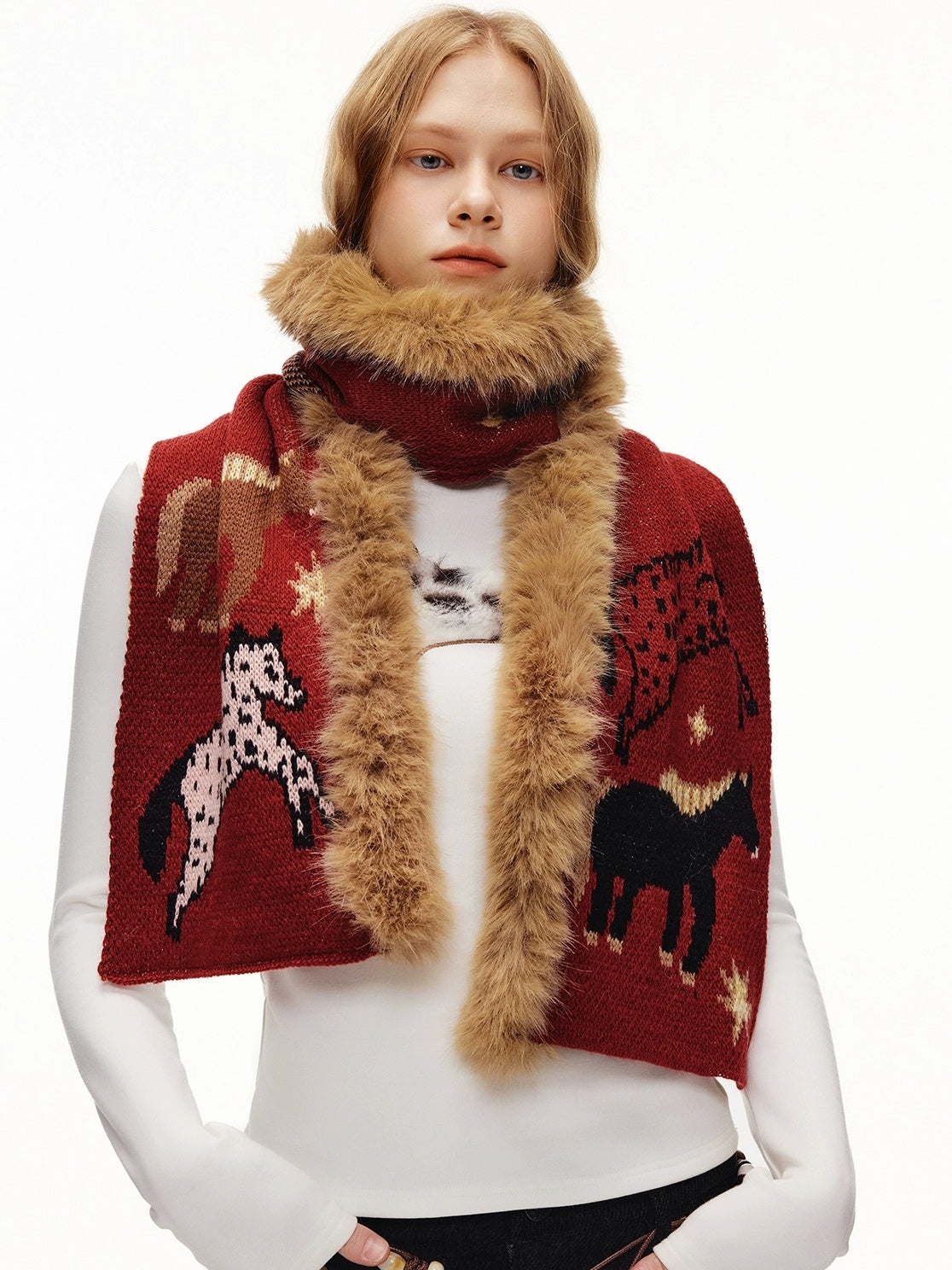 OuttheBlue Cozy Acrylic Wool Blend Korean Rectangular Unisex Animal Print Scarf