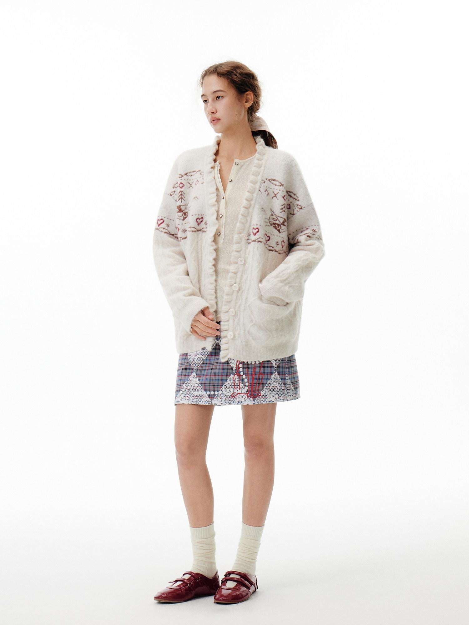 OuttheBlue Cozy Embroidered Animal Floral Loose V-neck Women Commuter Knit Cardigans