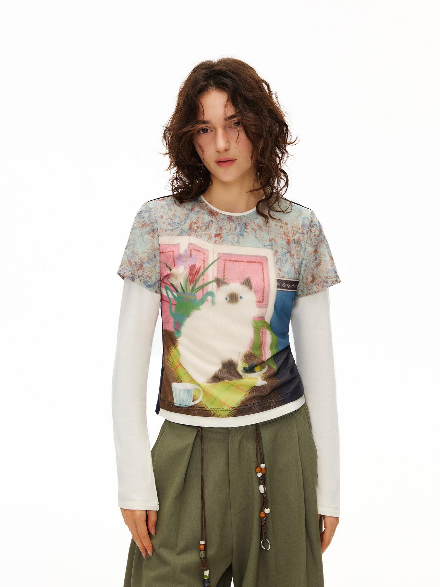 OuttheBlue Cozy Rayon Cotton Blend Animal Print Slim Fit Casual Women Long Sleeve T-Shirts