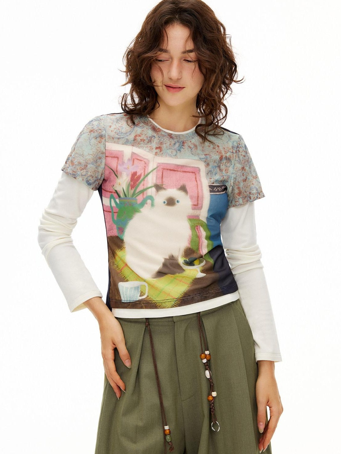OuttheBlue Cozy Rayon Cotton Blend Animal Print Slim Fit Casual Women Long Sleeve T-Shirts