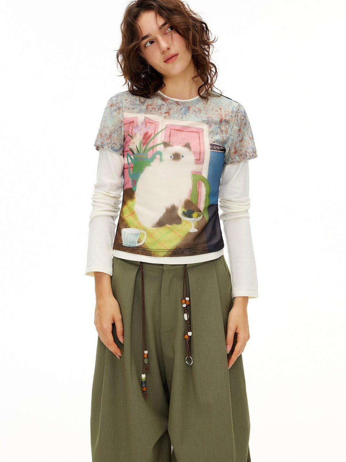OuttheBlue Cozy Rayon Cotton Blend Animal Print Slim Fit Casual Women Long Sleeve T-Shirts