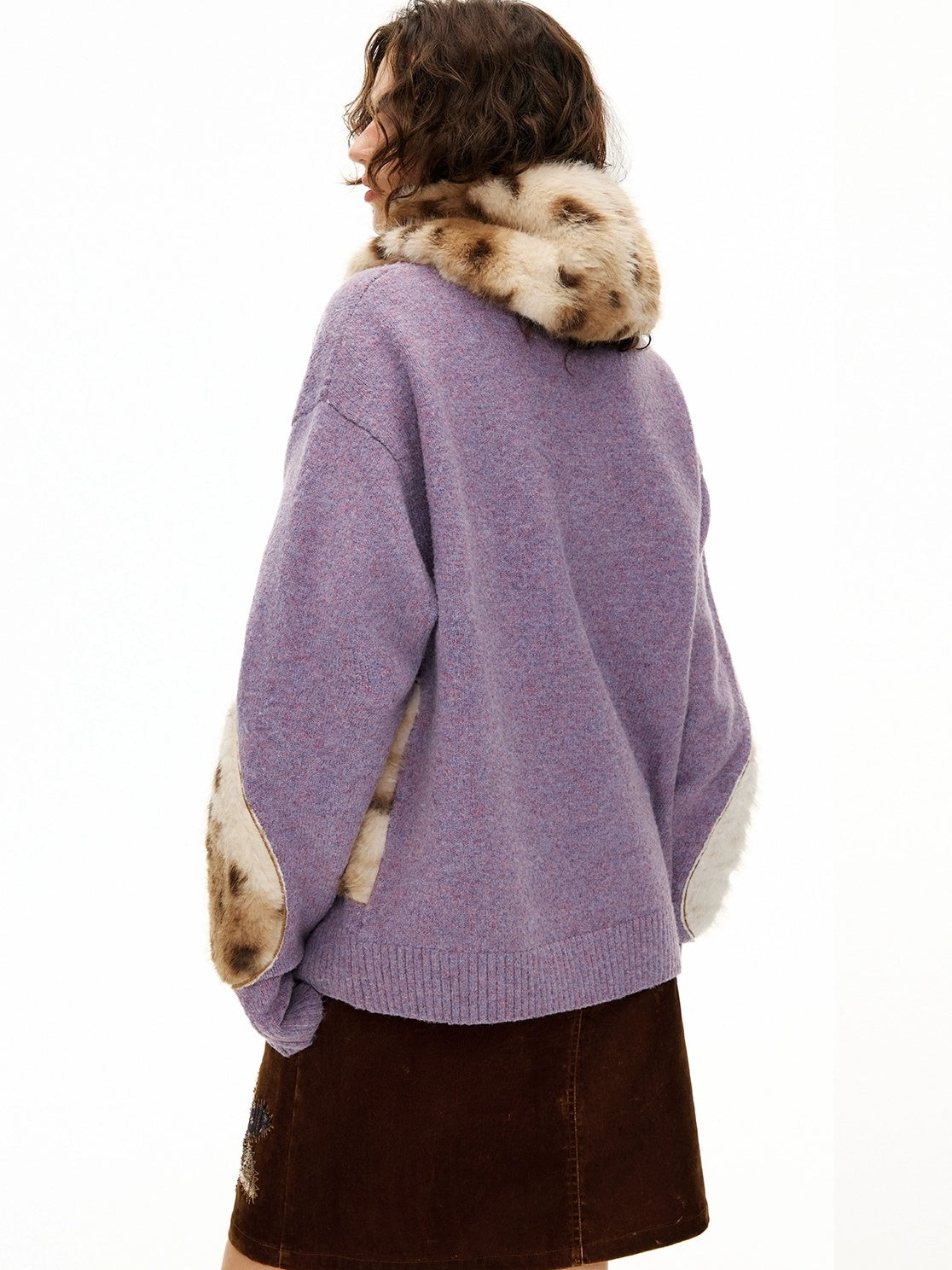 OuttheBlue Cozy Thick Embroidered Casual Loose Cardigan Taro Purple Wool Blend Sweater