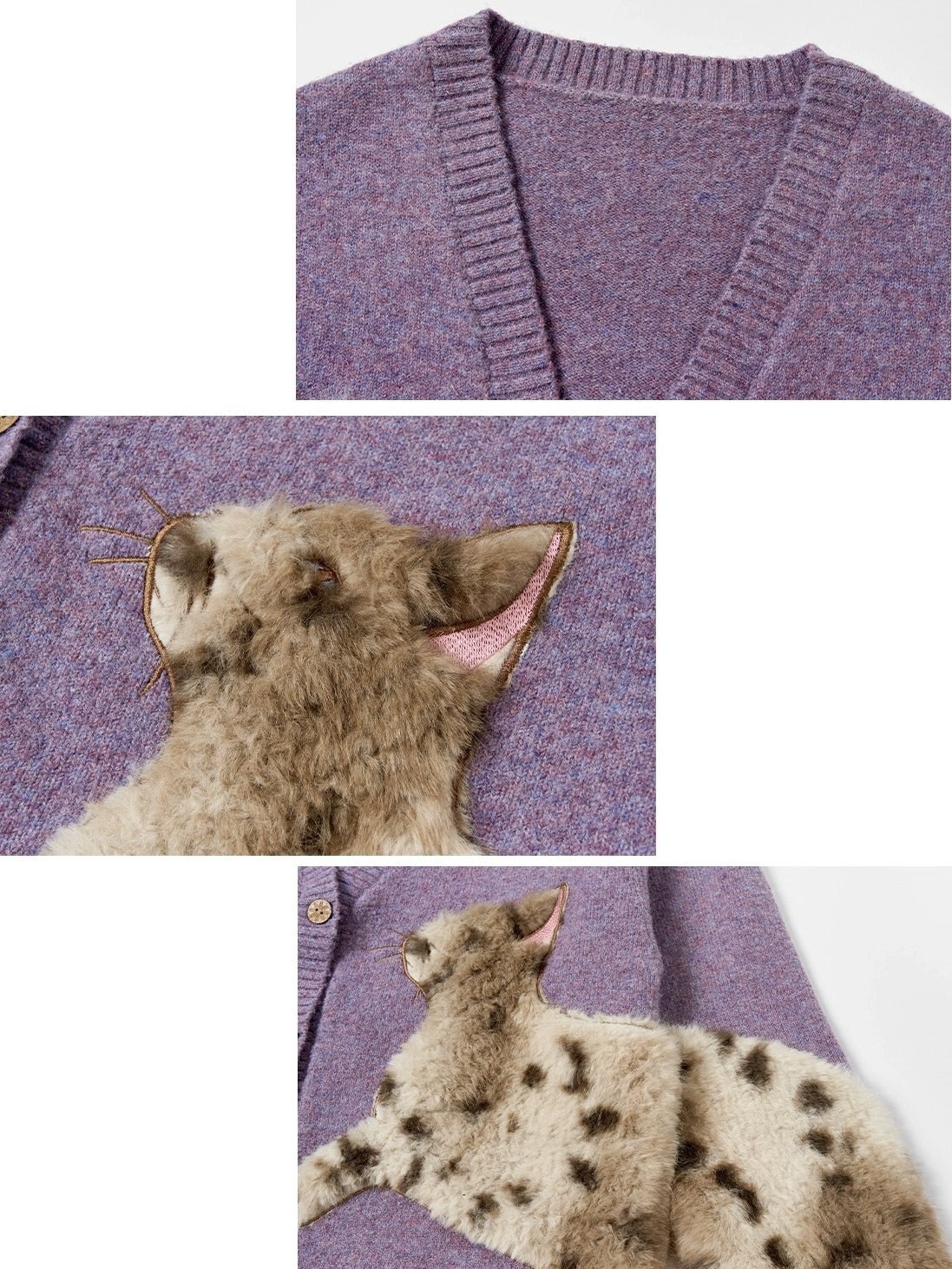 OuttheBlue Cozy Thick Embroidered Casual Loose Cardigan Taro Purple Wool Blend Sweater