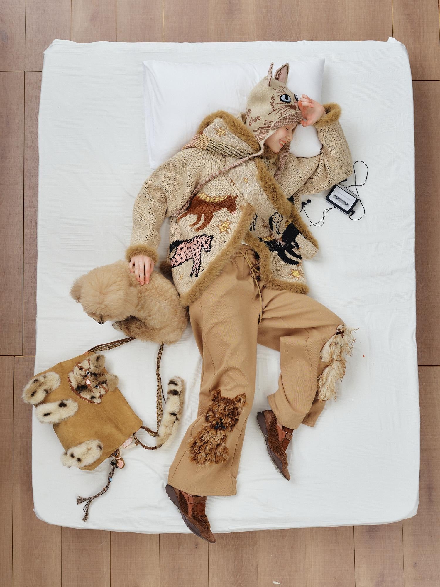 OuttheBlue Cozy Thick Jacquard Relaxed Fit Casual Women Animal Button Cardigan Sweater