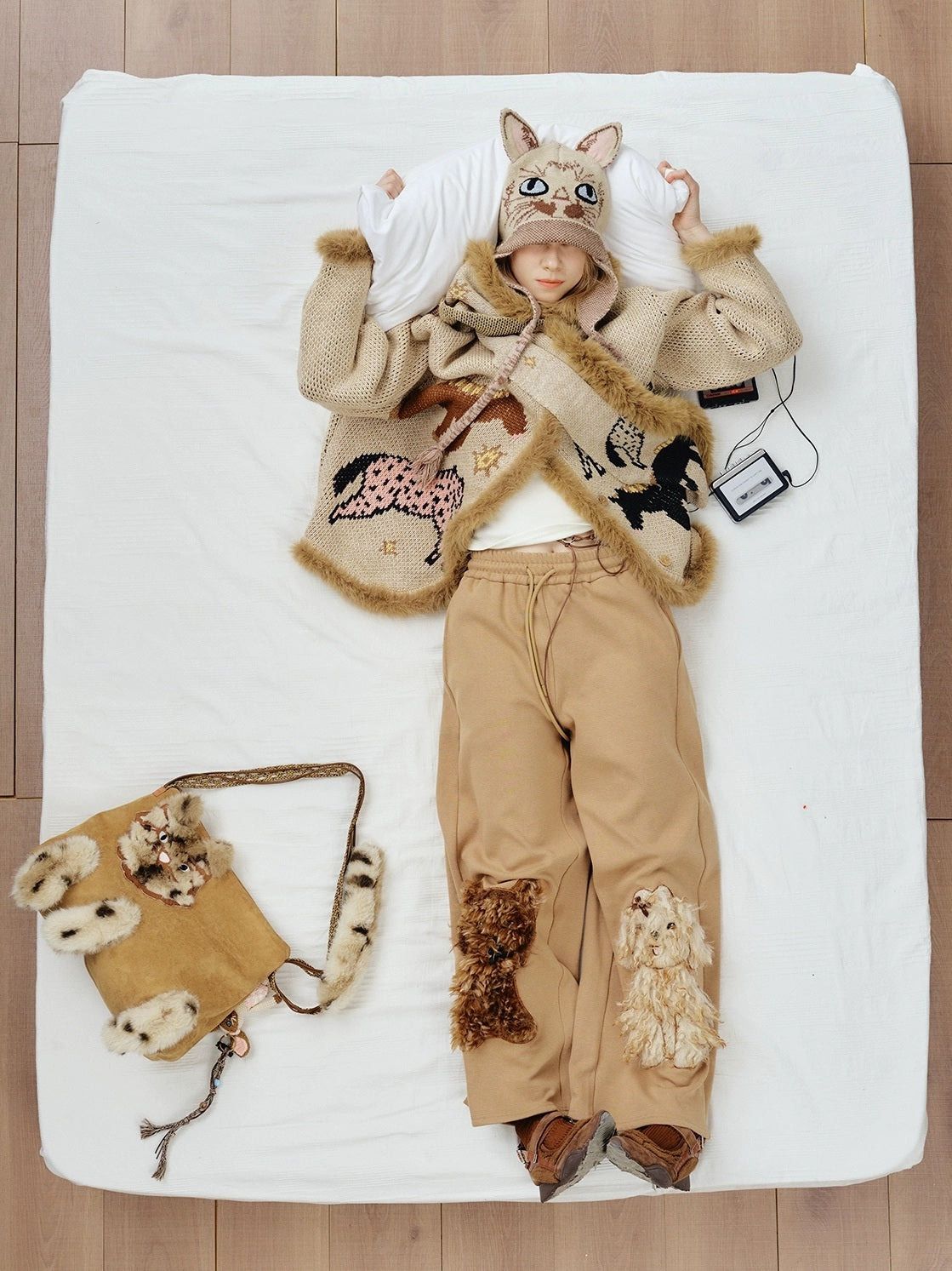 OuttheBlue Cozy Thick Jacquard Relaxed Fit Casual Women Animal Button Cardigan Sweater