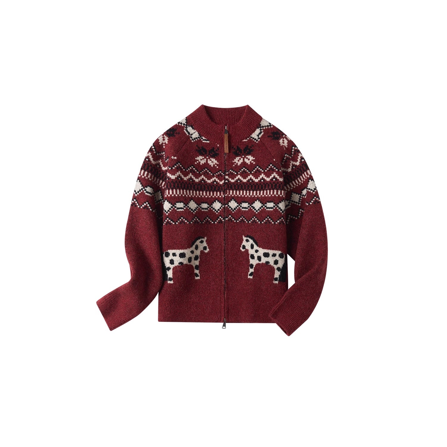 OuttheBlue_Cozy_Thick_Zip_Up_Jacquard_Cardigan_Loose_Fit_Women_Burgundy_Animal_Sweater_MISSTT