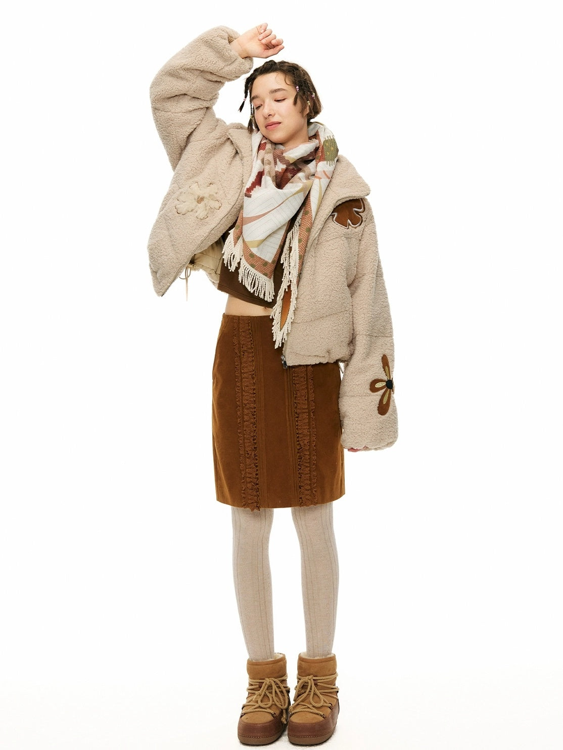 OuttheBlue Cozy Warm Rectangular Geometric Unisex Youth Leaf Orange 100 Polyester Scarf