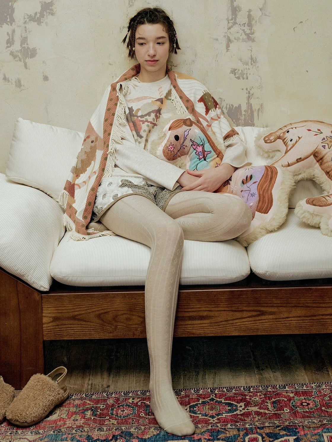 OuttheBlue Cozy Warm Rectangular Geometric Unisex Youth Leaf Orange 100 Polyester Scarf