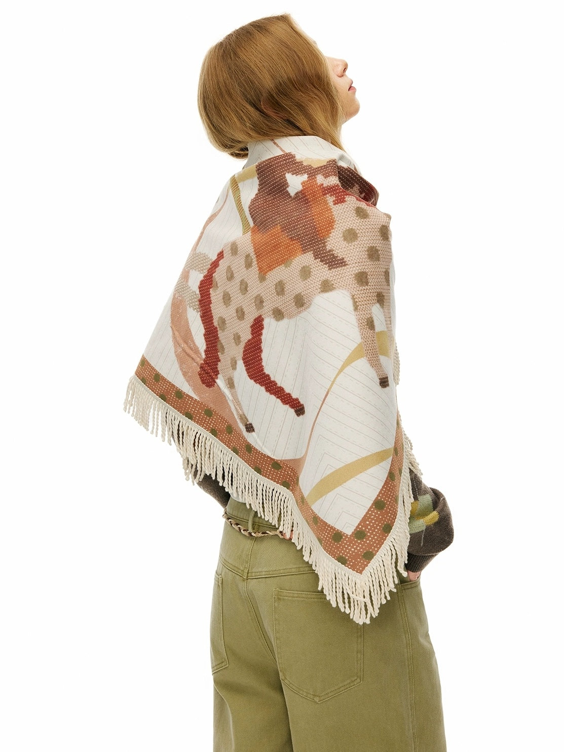 OuttheBlue Cozy Warm Rectangular Geometric Unisex Youth Leaf Orange 100 Polyester Scarf