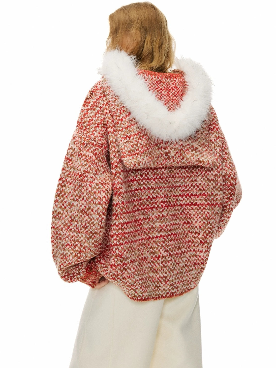 OuttheBlue Cozy Zip Hooded Cardigan Loose Fit Commuter Chic Women Acrylic Red Sweater