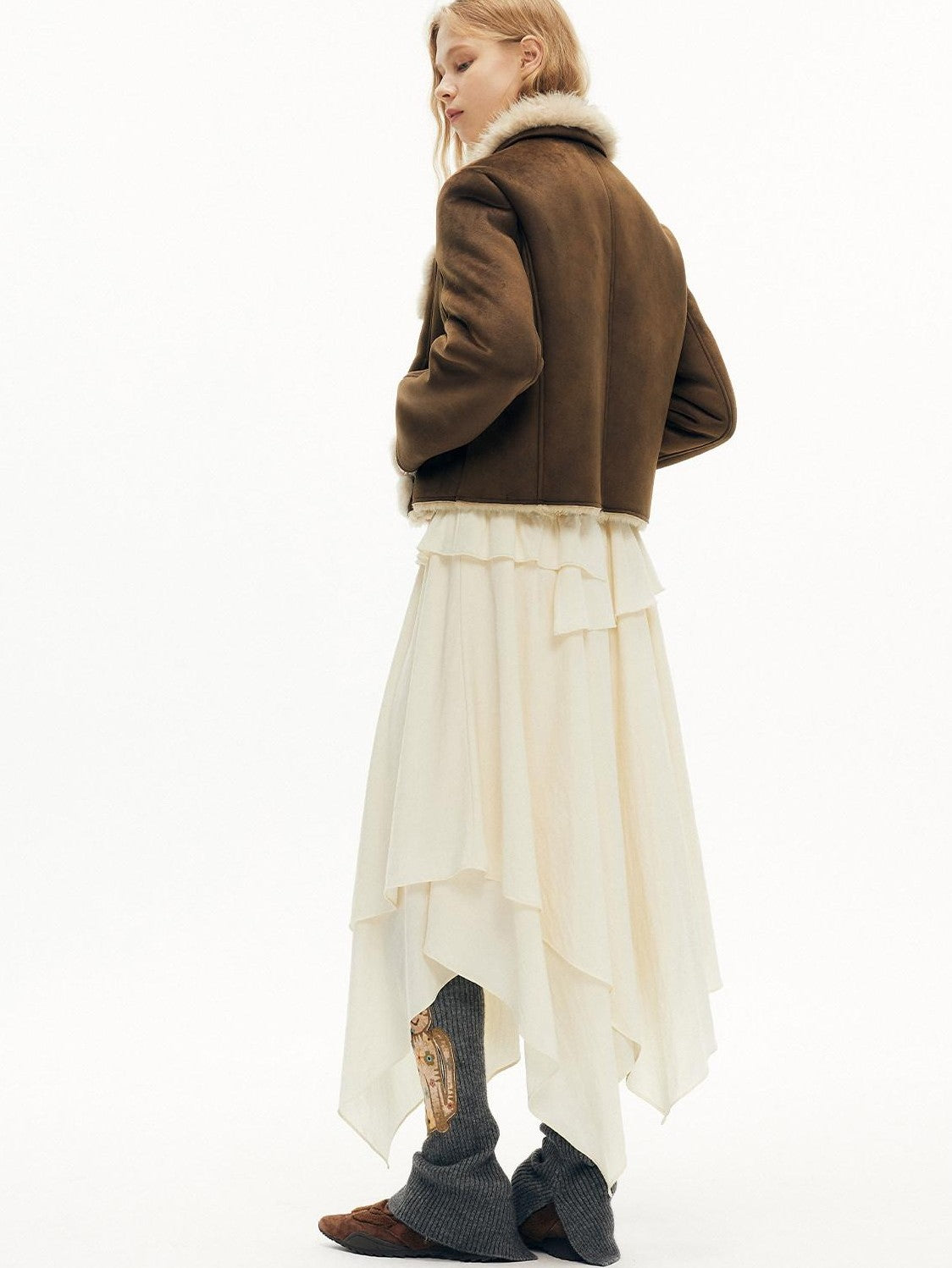 OuttheBlue Cream Intricate Lace Asymmetric Slimming Fleece Women&