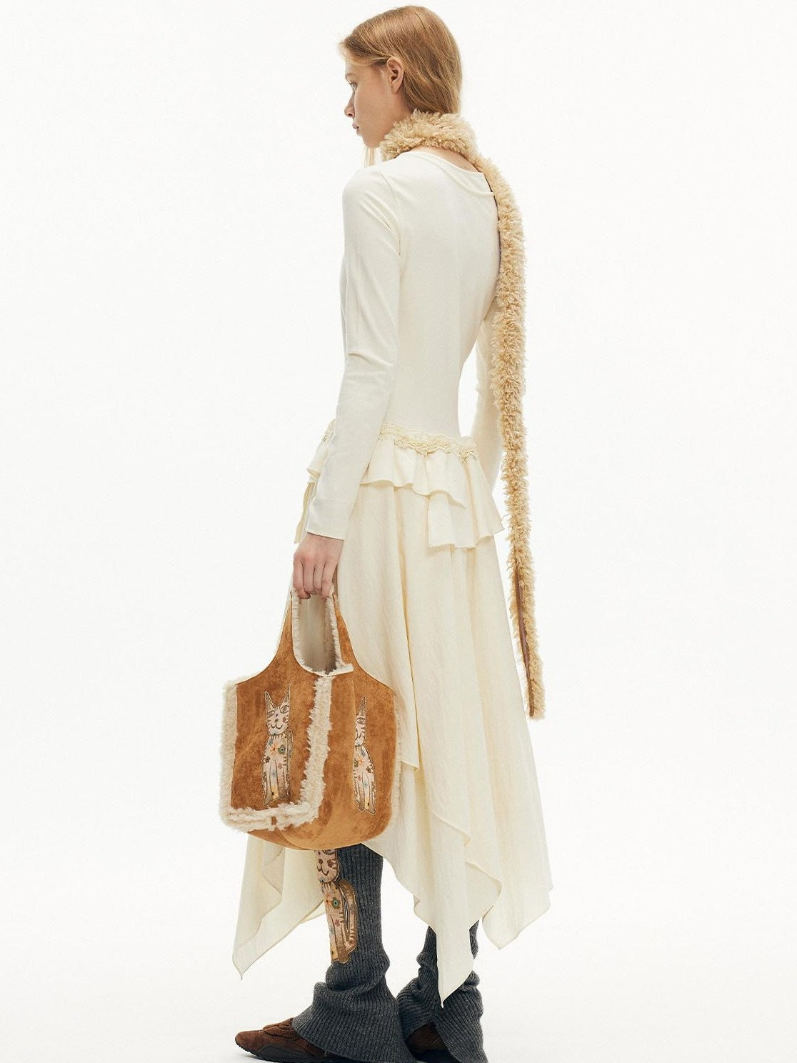 OuttheBlue Cream Intricate Lace Asymmetric Slimming Fleece Women&