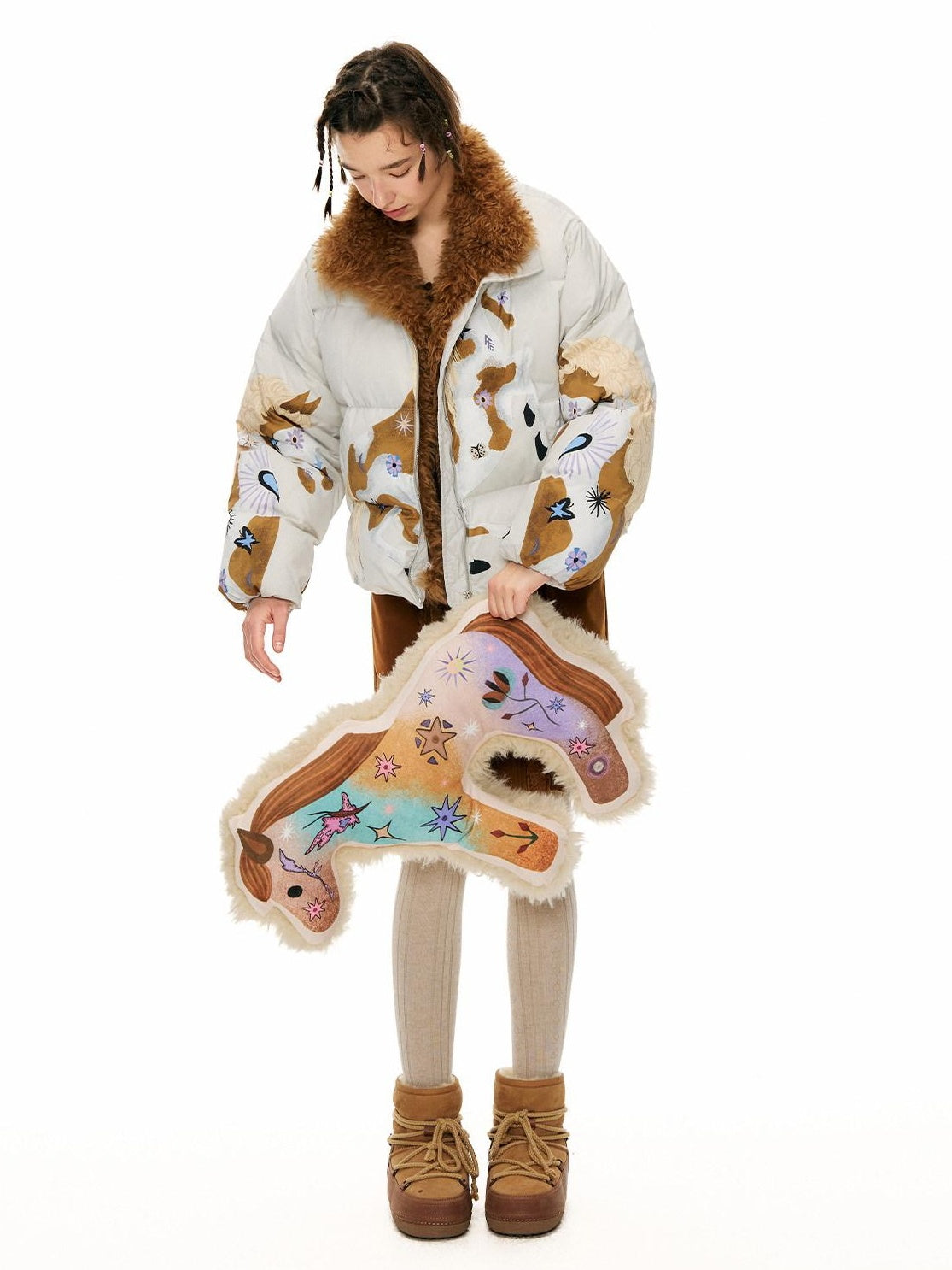 OuttheBlue Cute Cartoon C Shaped Printed Polyester Neck Pillow Home Office Bedroom Jewelry