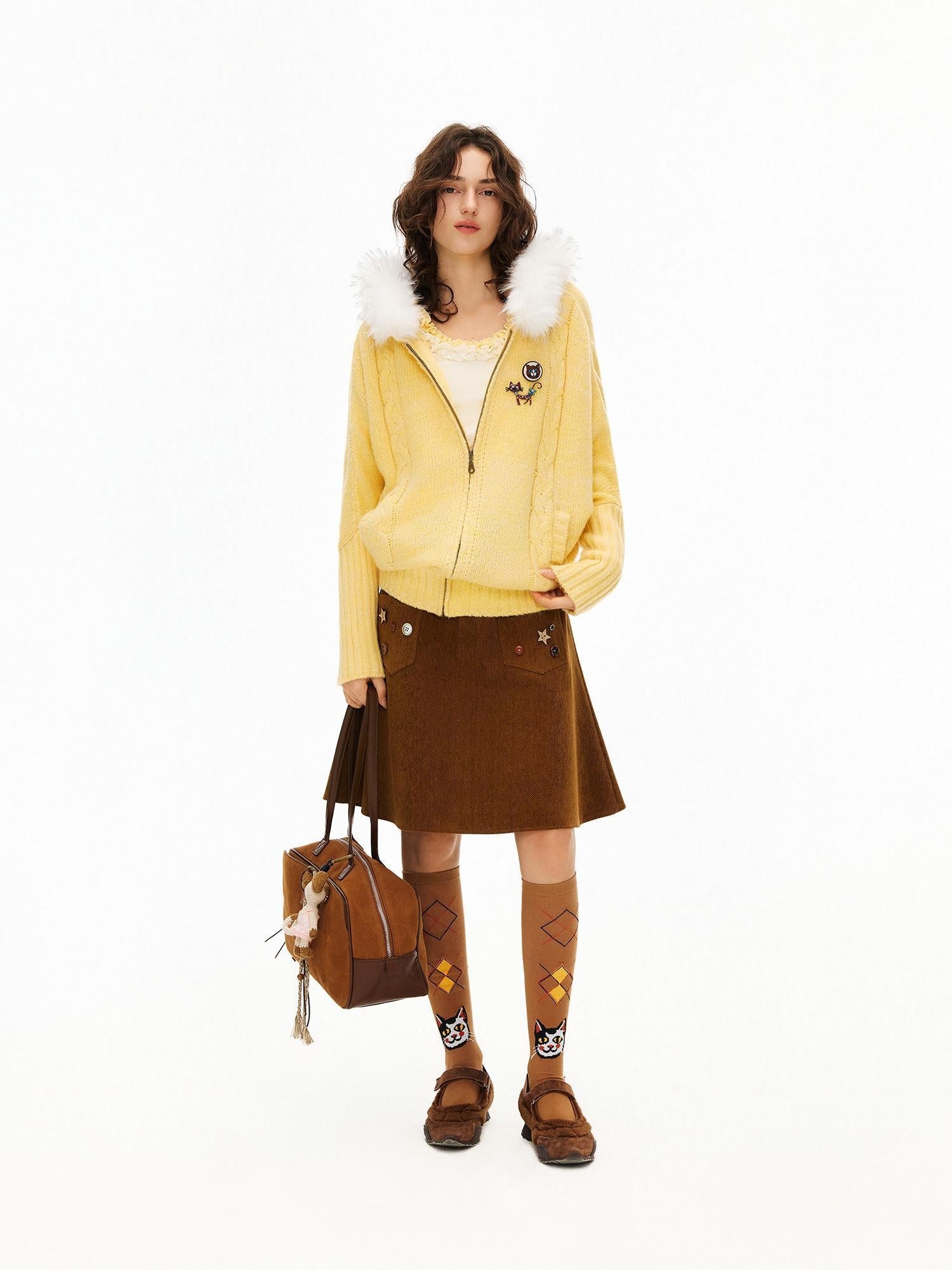 OuttheBlue Cute Cartoon Cat Print Unique Personality Style Women Cotton Blend Socks