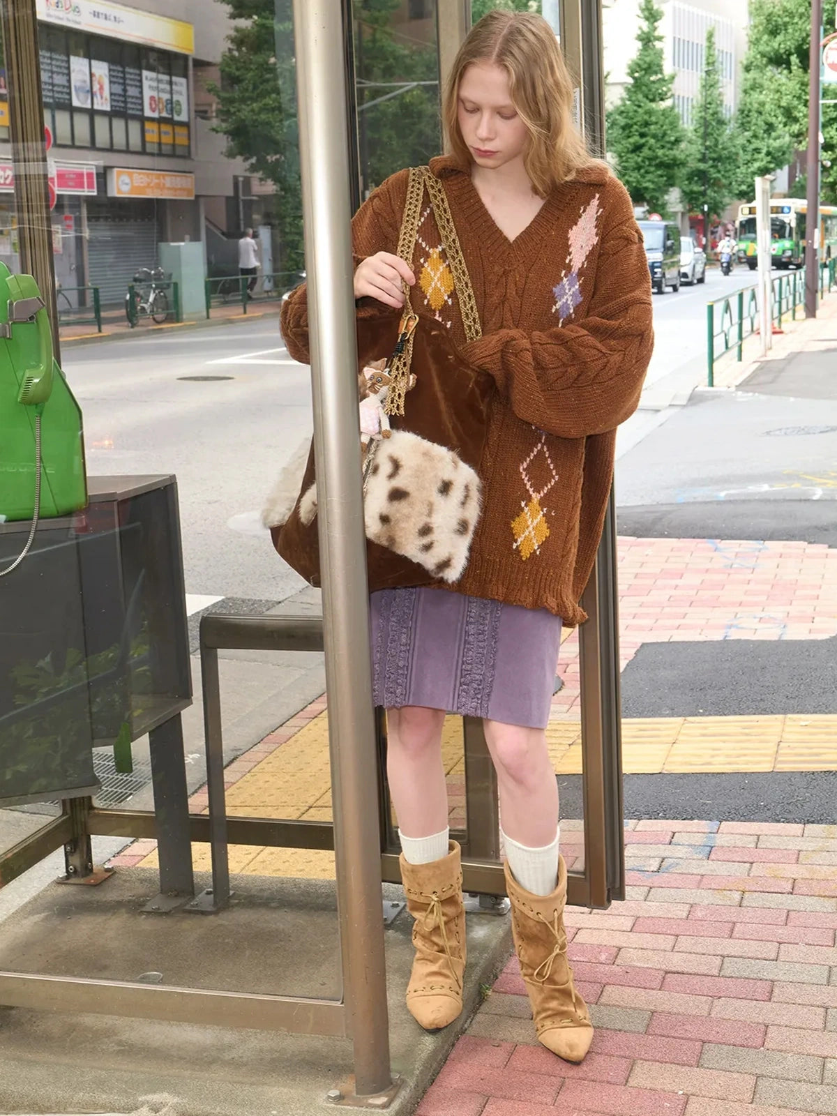 Embroidered Faux Fur Tote Bag