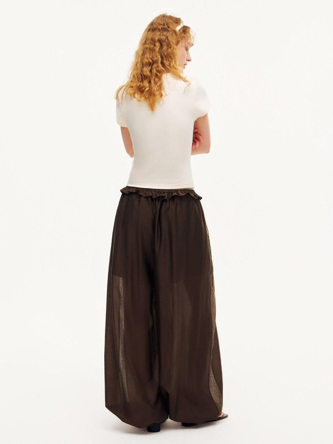 OuttheBlue Deep Chocolate Brown Lace Cutout Ruffle Peony Pocket Women&