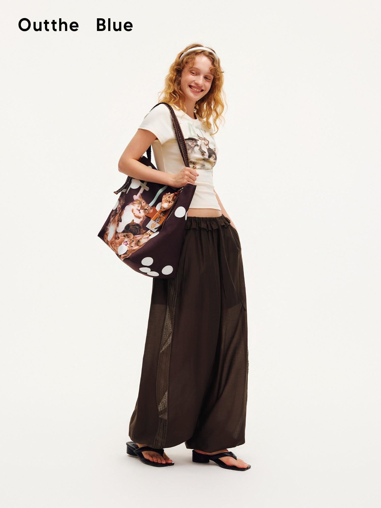 OuttheBlue Deep Chocolate Brown Lace Cutout Ruffle Peony Pocket Women&