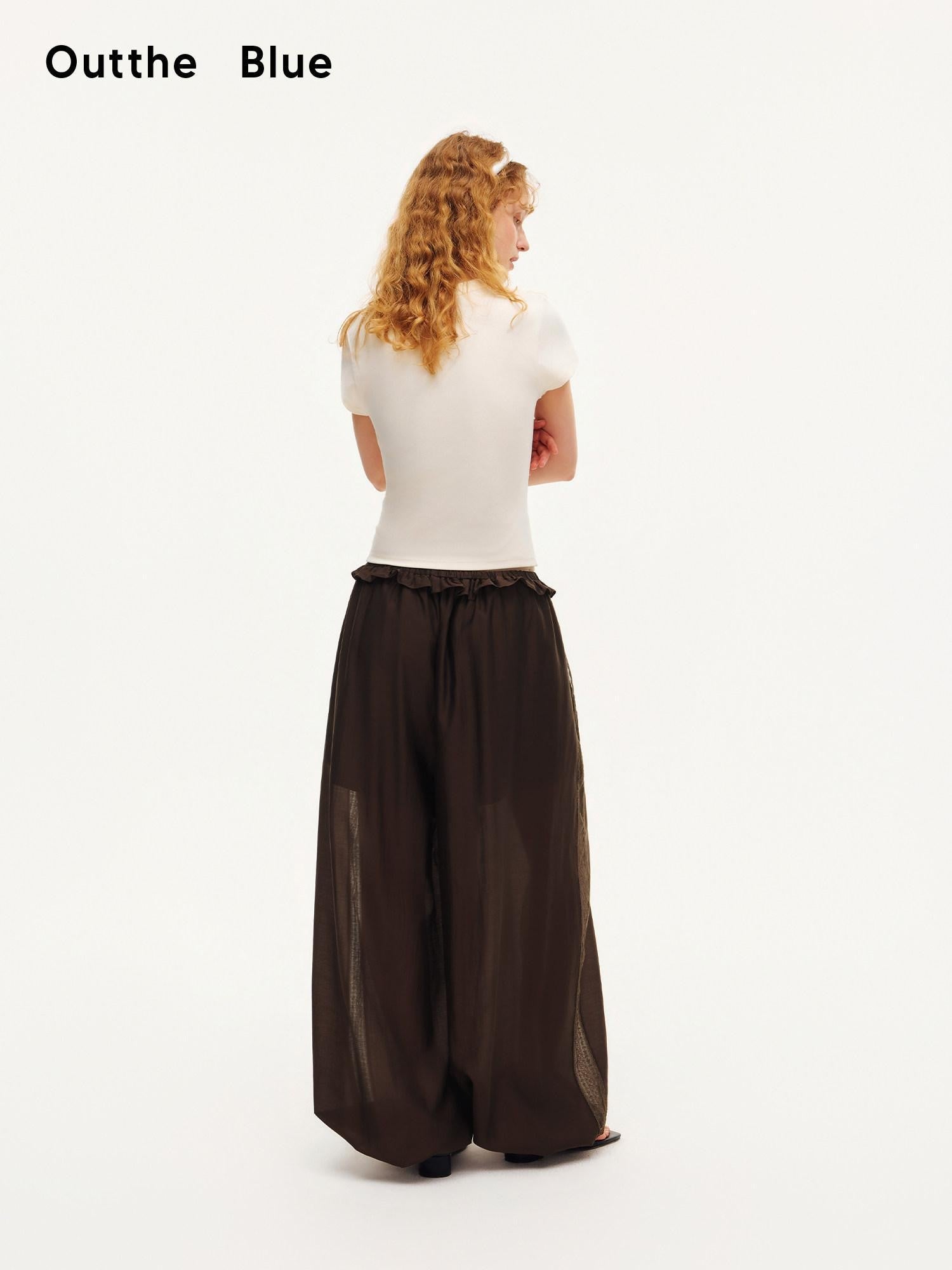 OuttheBlue Deep Chocolate Brown Lace Cutout Ruffle Peony Pocket Women&