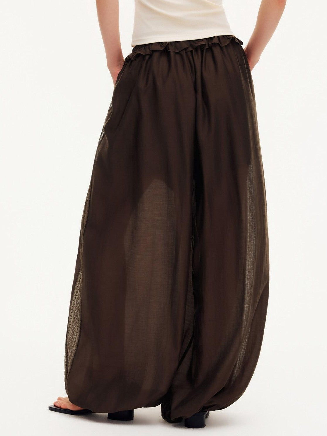OuttheBlue Deep Chocolate Brown Lace Cutout Ruffle Peony Pocket Women&