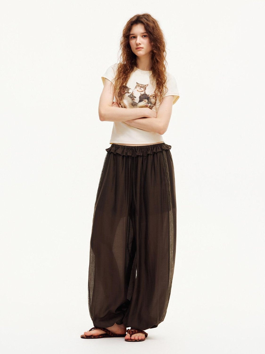 OuttheBlue Deep Chocolate Brown Lace Cutout Ruffle Peony Pocket Women&
