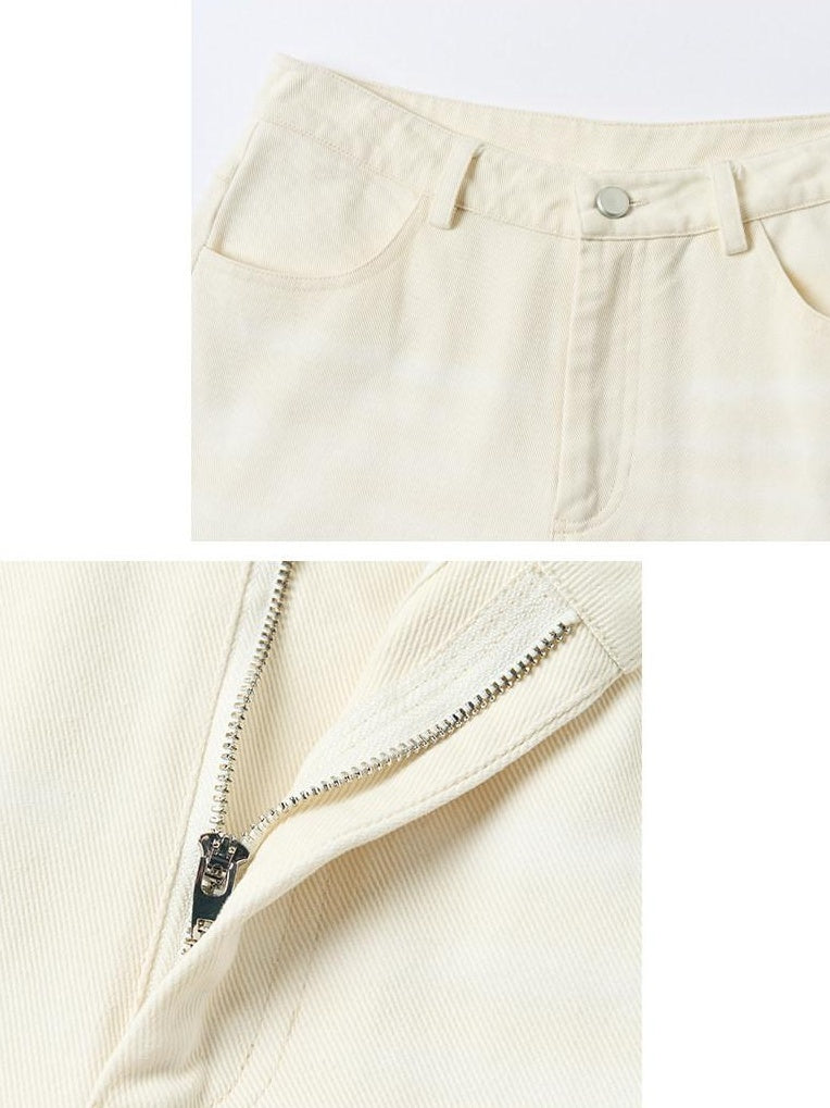 OuttheBlue Distressed Washed White Denim Relaxed Mid Rise Printed Teen Girls Chinos