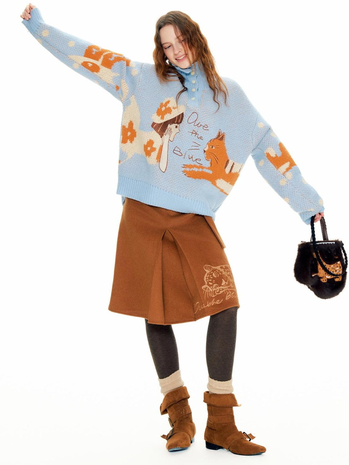 OuttheBlue Double Sided Plush Hand Painted Leopard Embroidered Women&