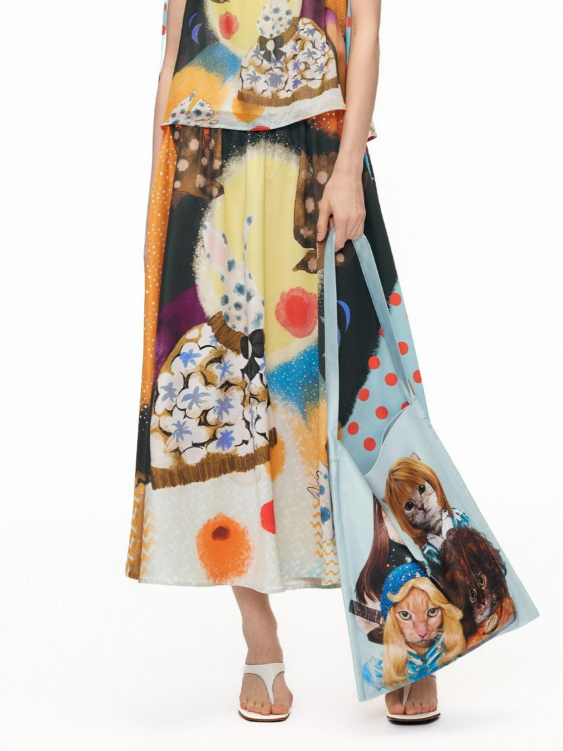 OuttheBlue Elastic Waist High Stretch Printed A Line Skirt Girls Blue Orange Maxi Skirts