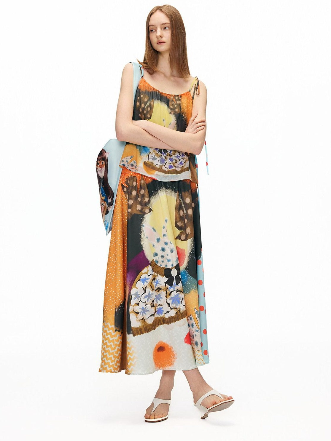 OuttheBlue Elastic Waist High Stretch Printed A Line Skirt Girls Blue Orange Maxi Skirts