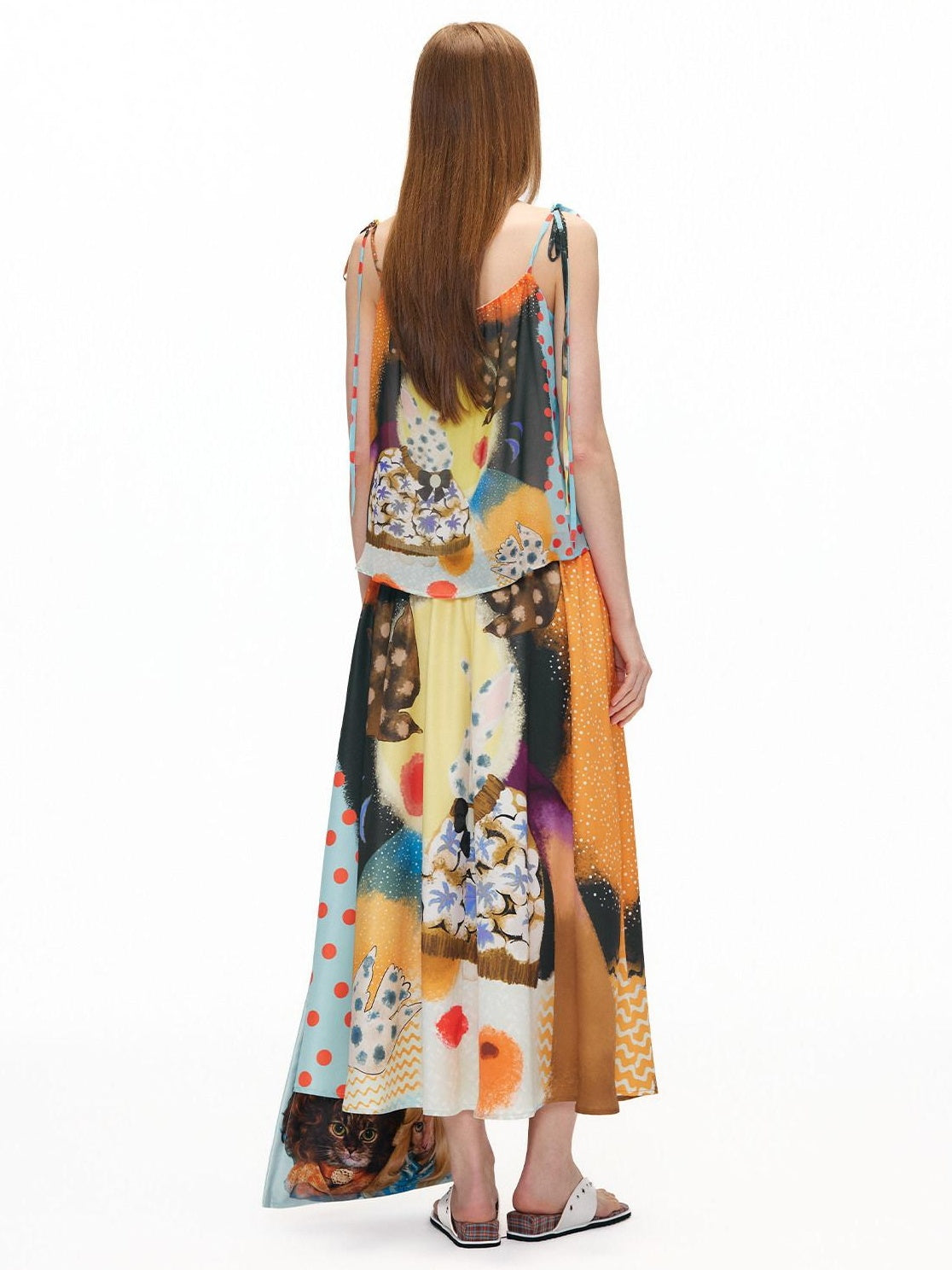 OuttheBlue Elastic Waist High Stretch Printed A Line Skirt Girls Blue Orange Maxi Skirts