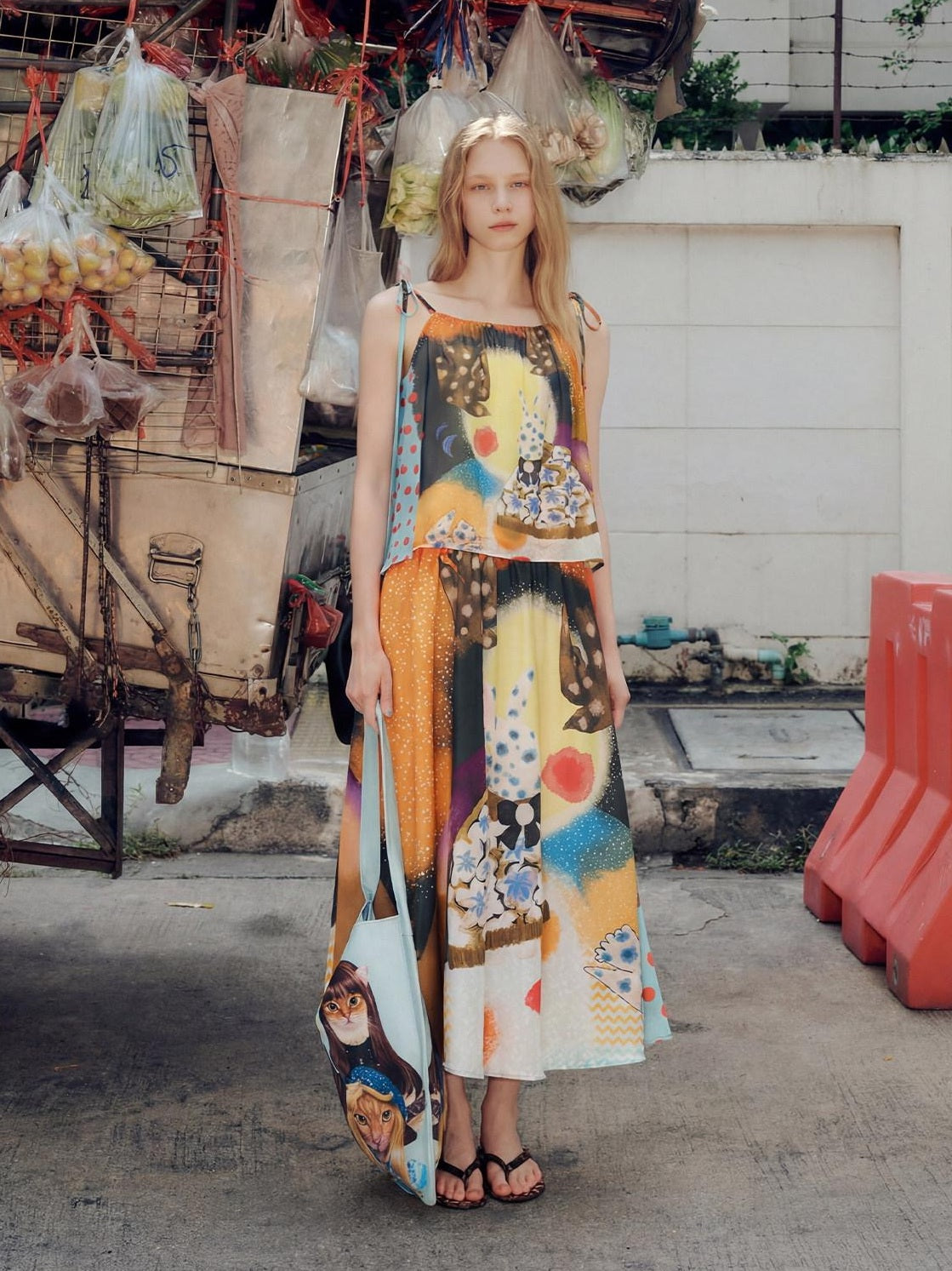 OuttheBlue Elastic Waist High Stretch Printed A Line Skirt Girls Blue Orange Maxi Skirts