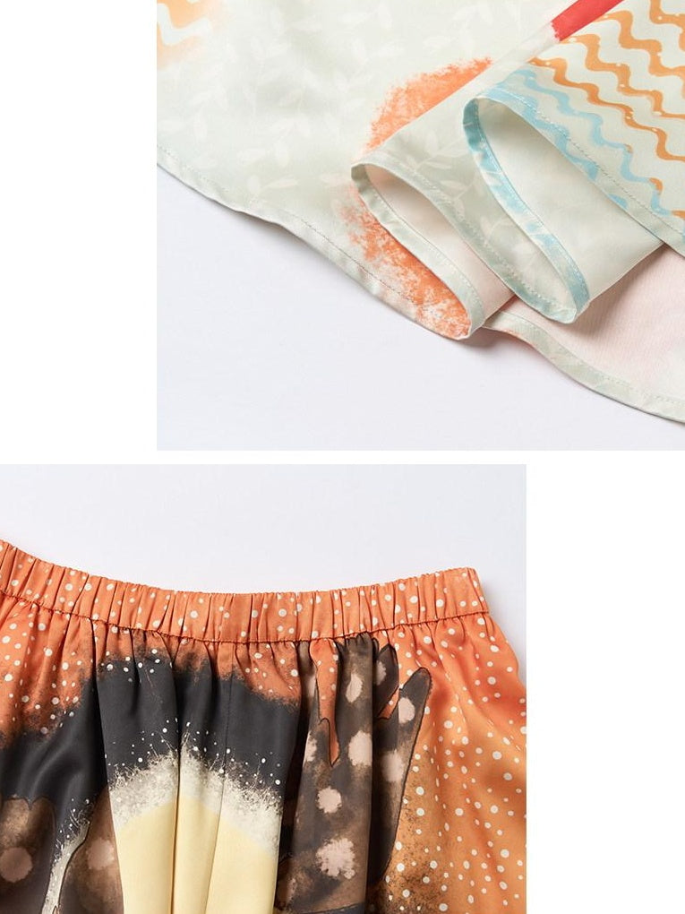 OuttheBlue Elastic Waist High Stretch Printed A Line Skirt Girls Blue Orange Maxi Skirts