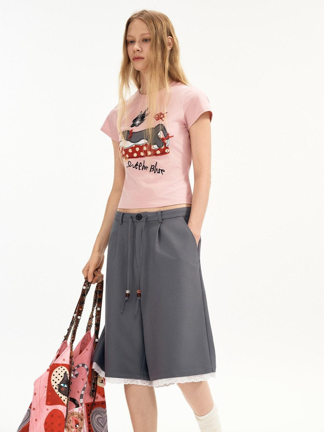 OuttheBlue Elastic Waist Pockets Original Loose Casual Dark Gray Poly Blend Straight Pants