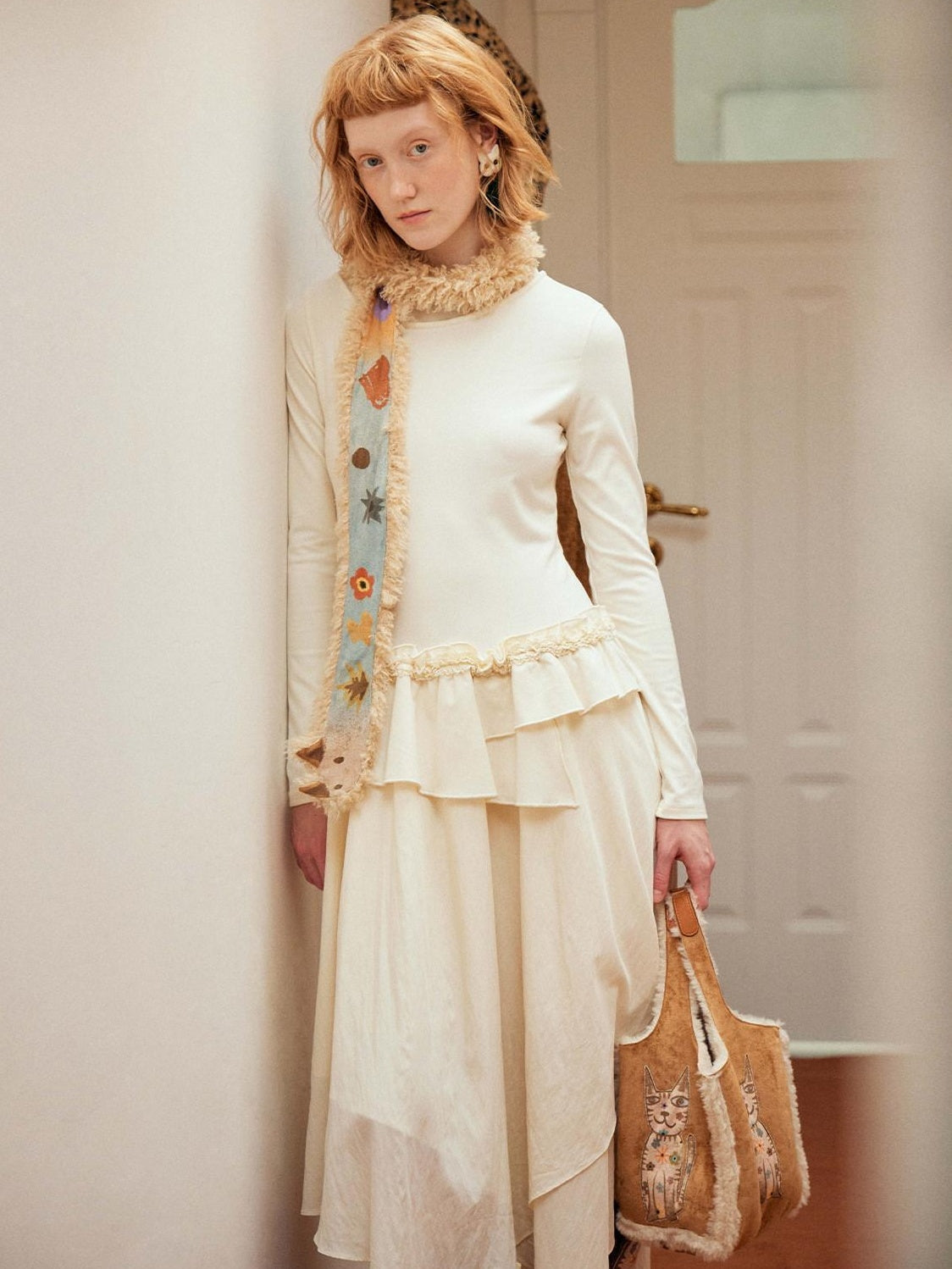 OuttheBlue Embroidered Animal Original Small Square Youth Polyester Honey Brown Tote Bags
