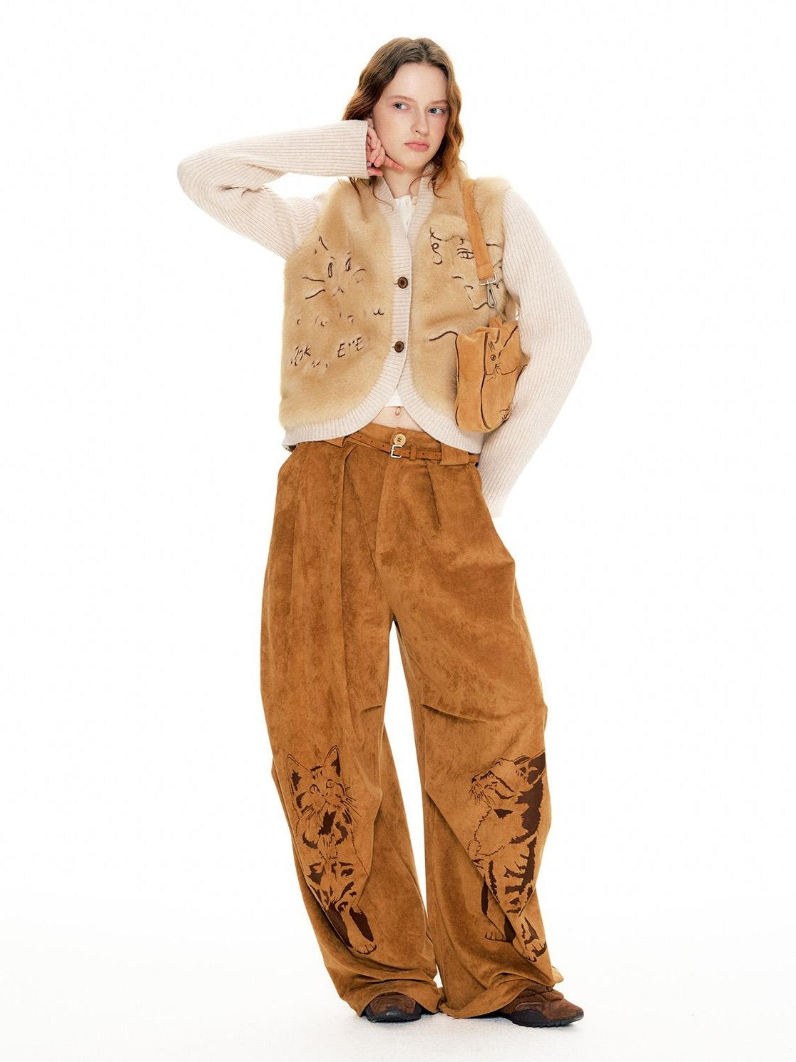 OuttheBlue Embroidered Animal Plush Knit Texture Women&