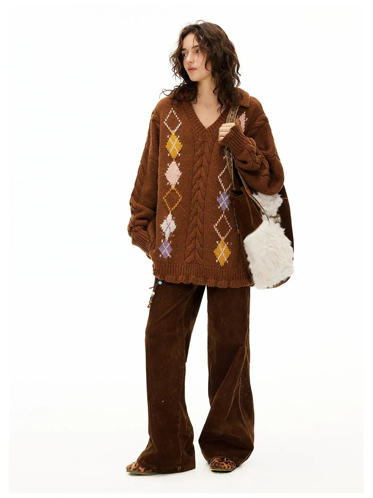 OuttheBlue Embroidered Faux Fur Tote Bag