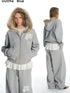 OuttheBlue Embroidered Lace Cat Hooded Fleece Sweater Set