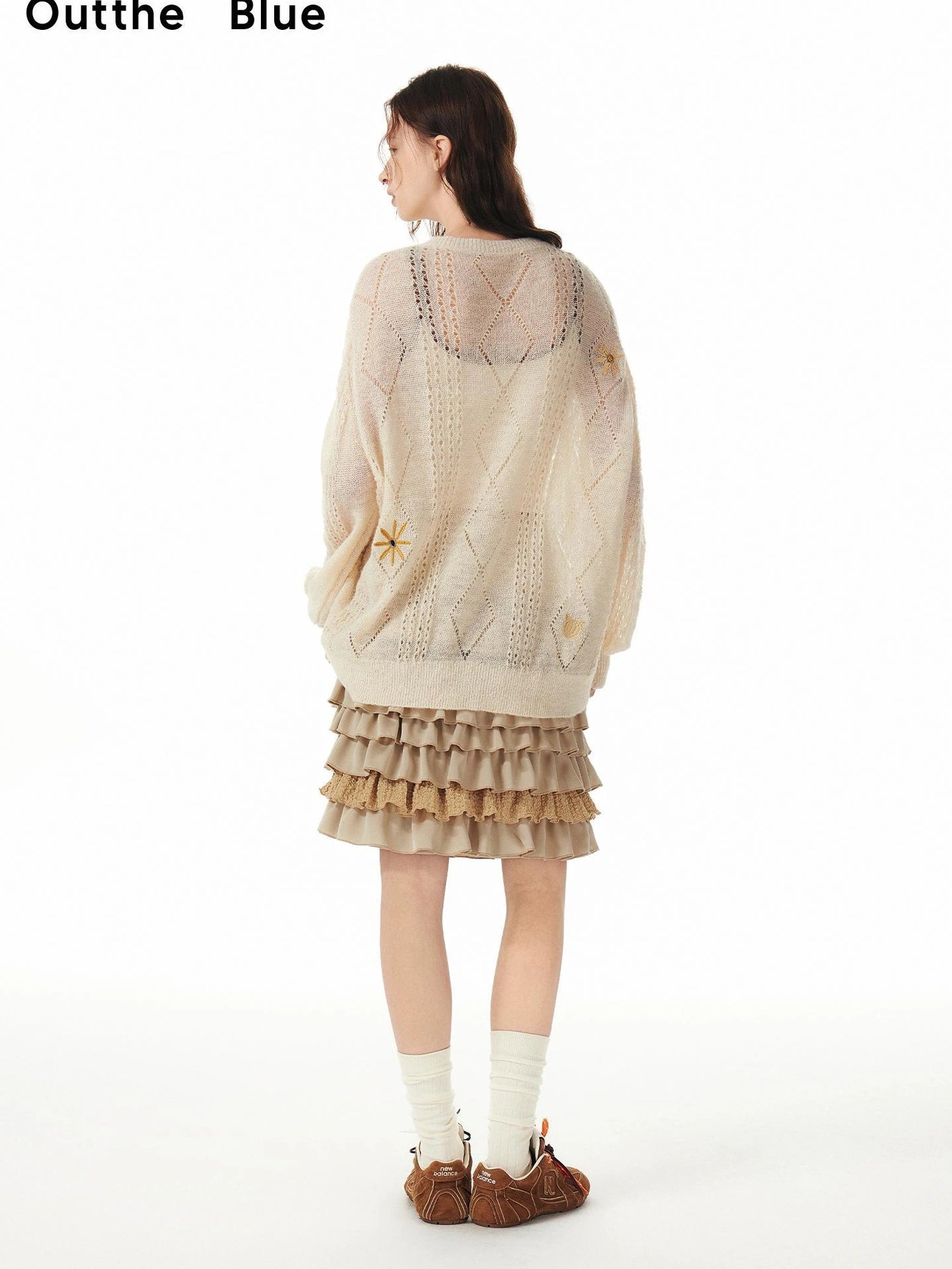 OuttheBlue Floral Embroidered Wool Cardigan V-neck Long Sleeve