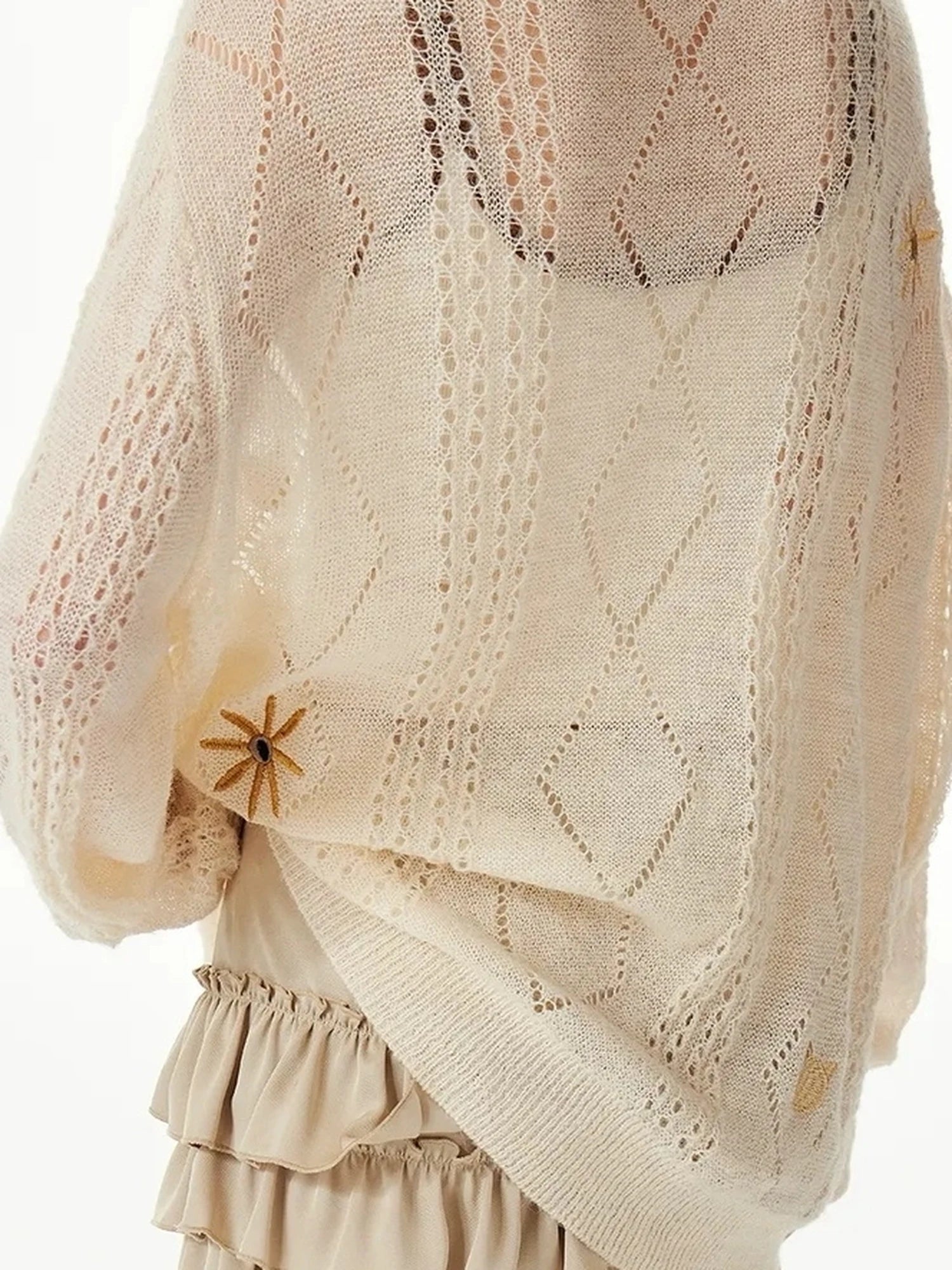 OuttheBlue Floral Embroidered Wool Cardigan V-neck Long Sleeve