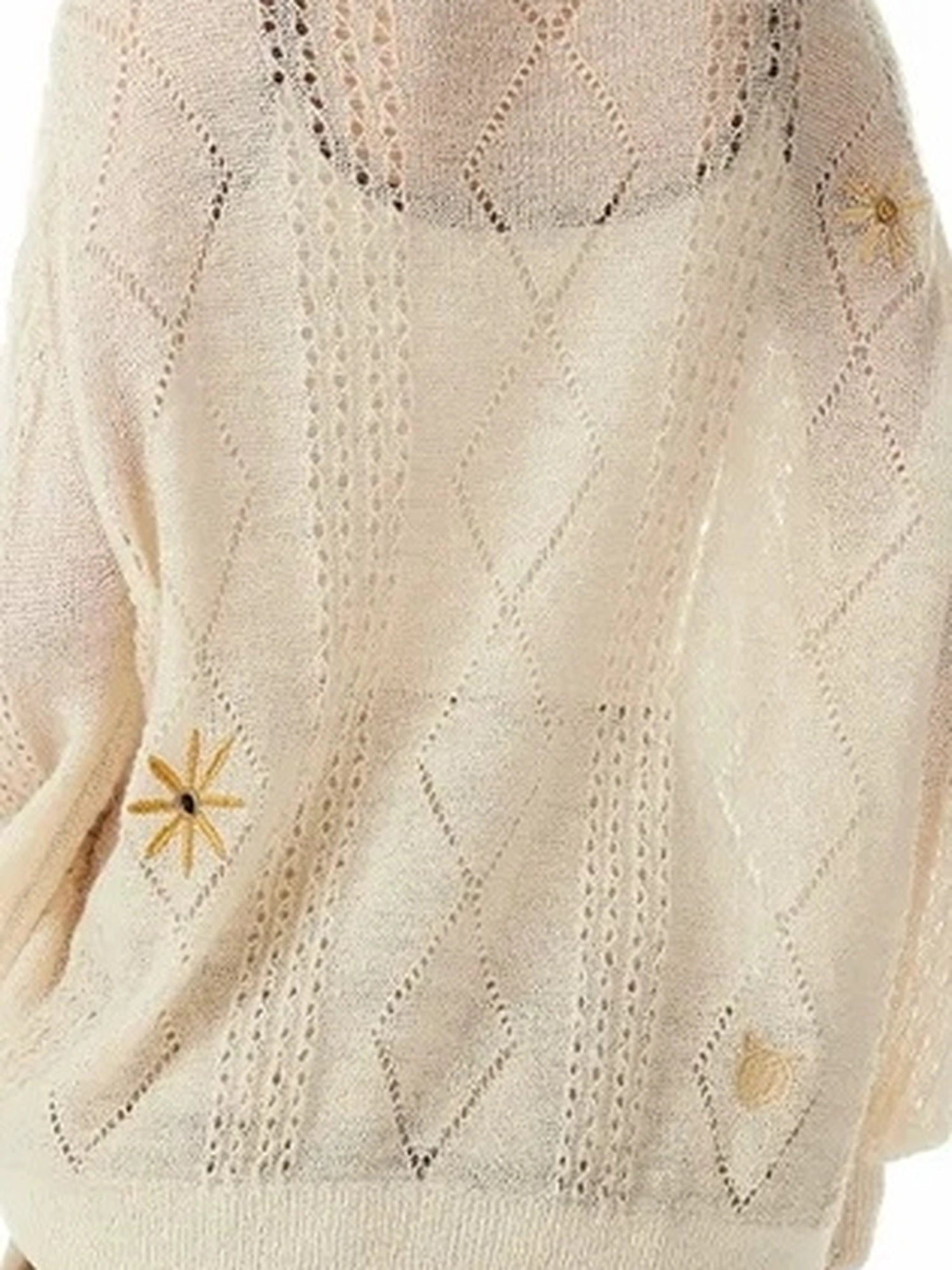 OuttheBlue Floral Embroidered Wool Cardigan V-neck Long Sleeve