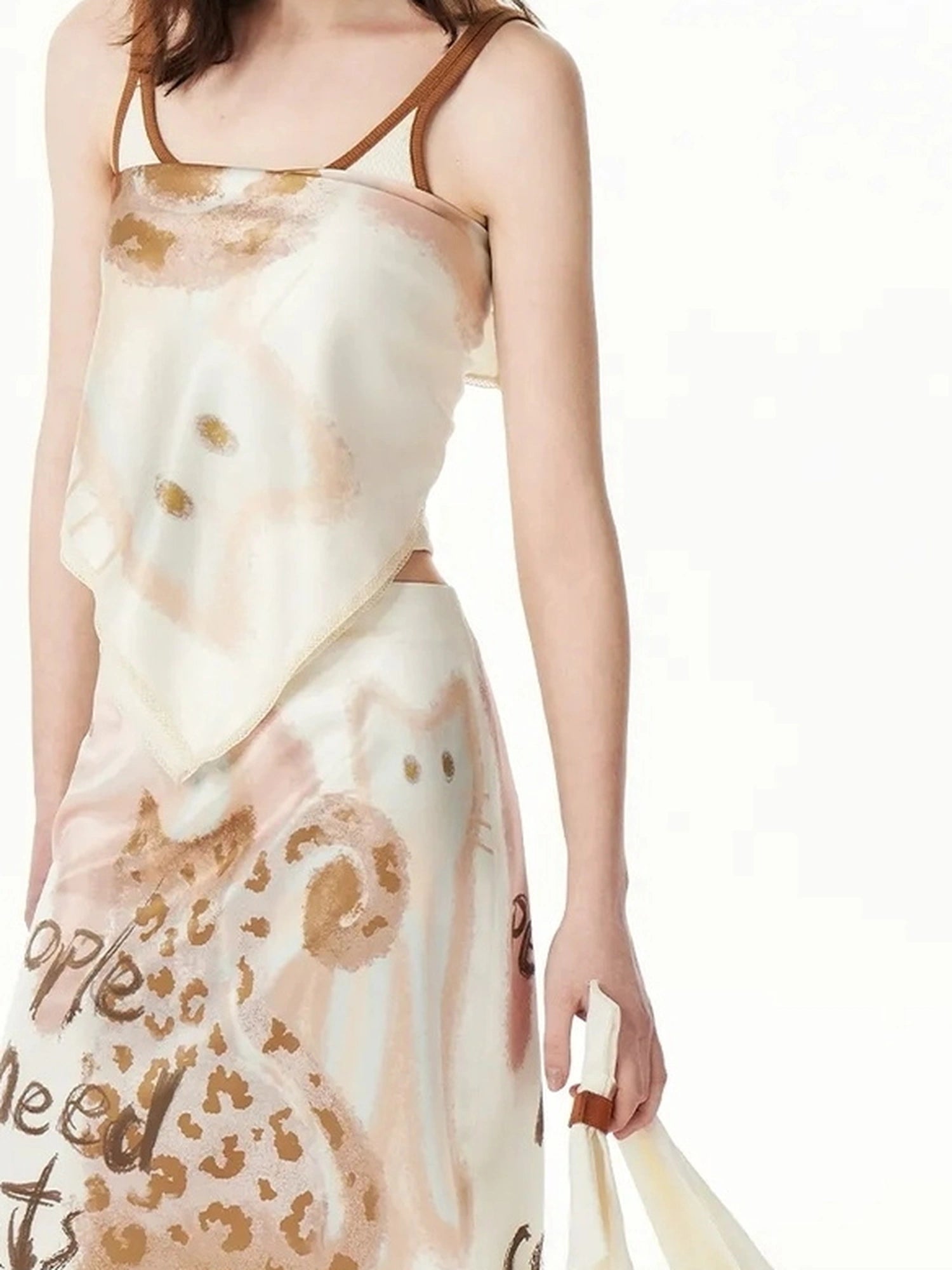 OuttheBlue Floral Lace Satin Scarf With Cat Print