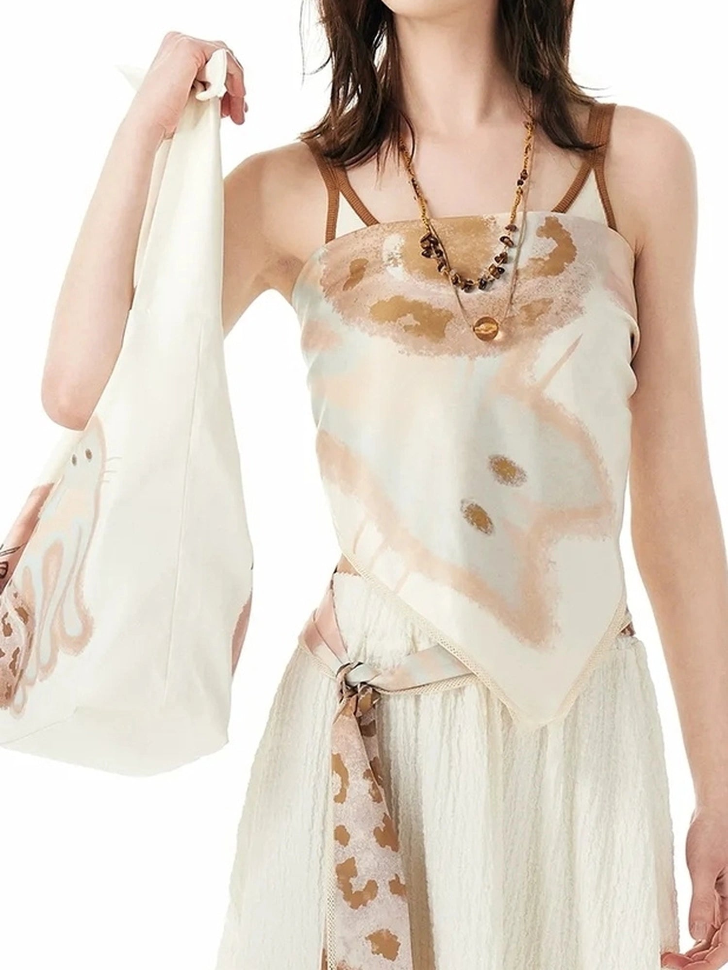 OuttheBlue Floral Lace Satin Scarf With Cat Print