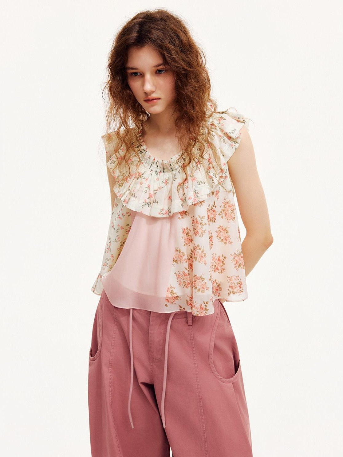 OuttheBlue Floral Print Off Shoulder Ruffle Hem A Line Women&
