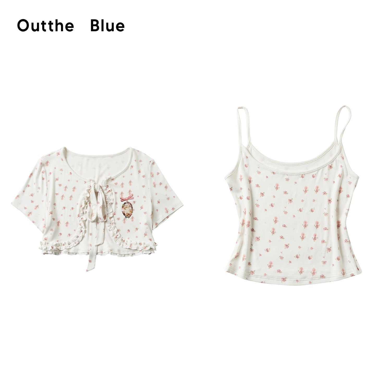 OuttheBlue_Floral_Ruffle_V-neck_Tie_Front_Fitted_High_Stretch_White_Viscose_Camisoles_MISSTT