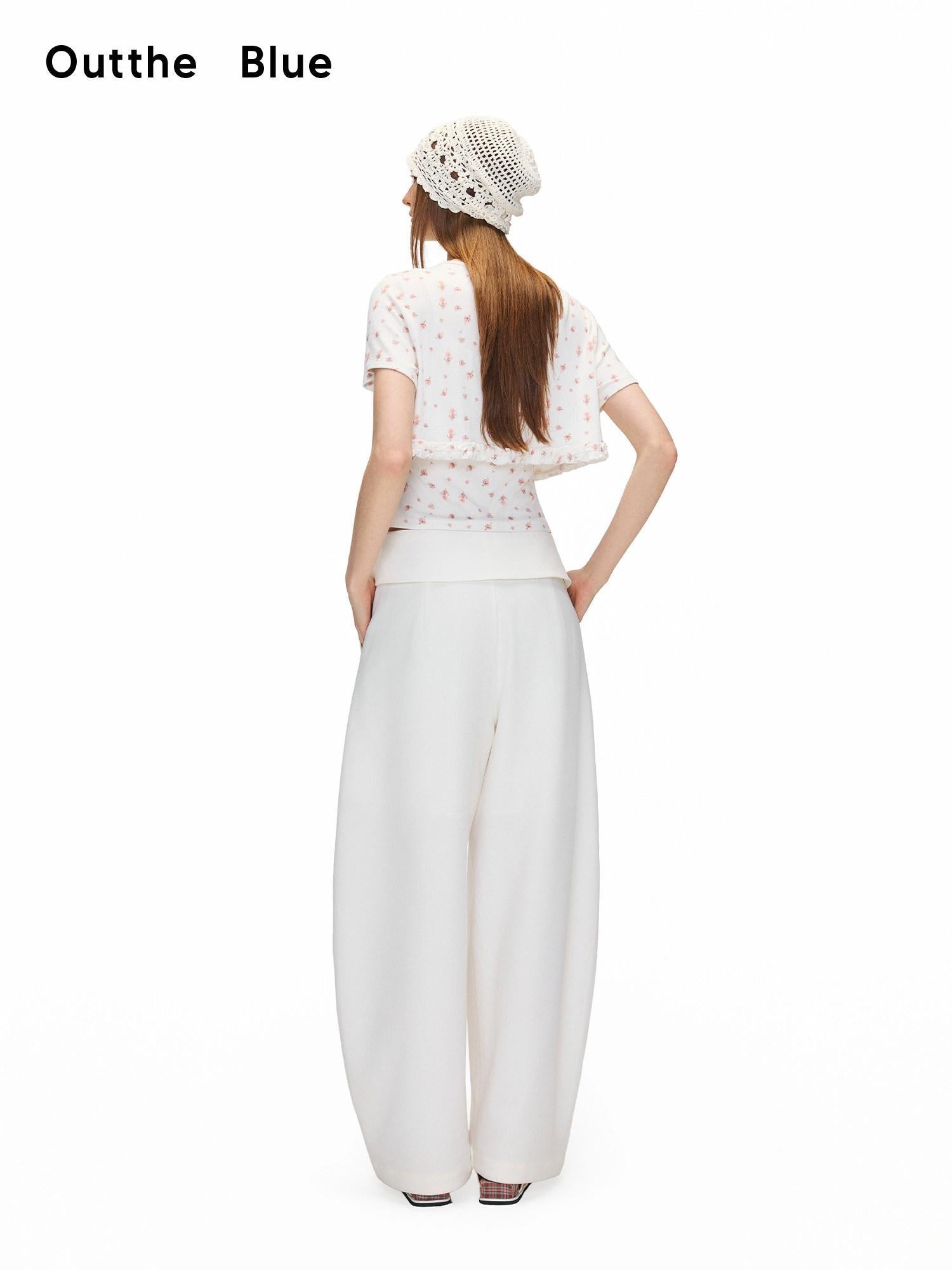 OuttheBlue Floral Ruffle V-neck Tie Front Fitted High Stretch White Viscose Camisoles