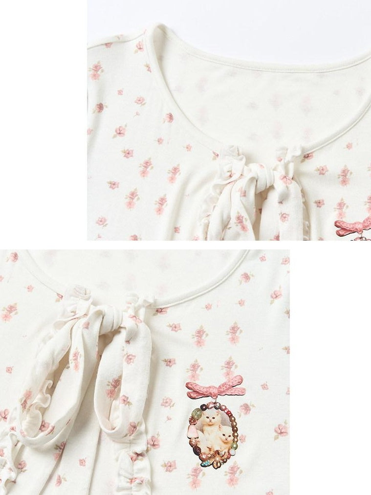 OuttheBlue Floral Ruffle V-neck Tie Front Fitted High Stretch White Viscose Camisoles