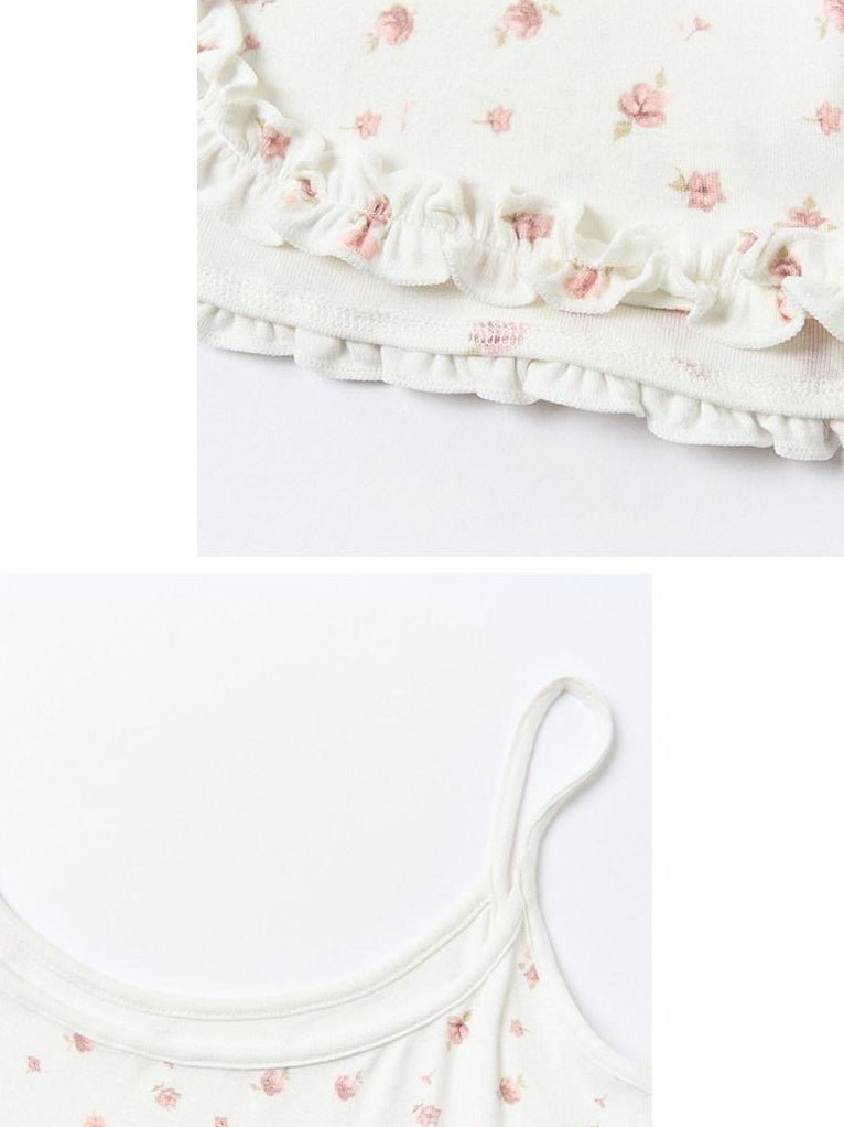 OuttheBlue Floral Ruffle V-neck Tie Front Fitted High Stretch White Viscose Camisoles